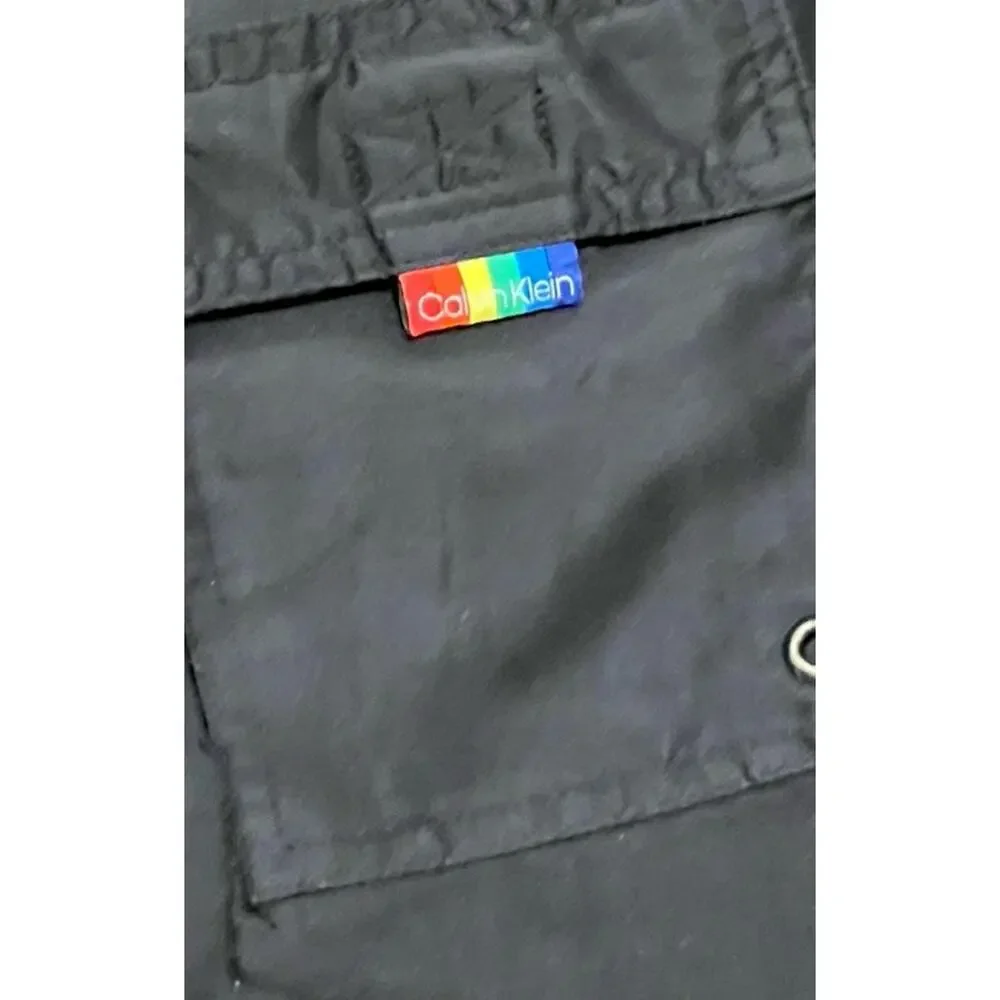 CALVIN KLEIN Rainbow Logo Swim Trunks Mens Large Liner Black Shorts Swimwear